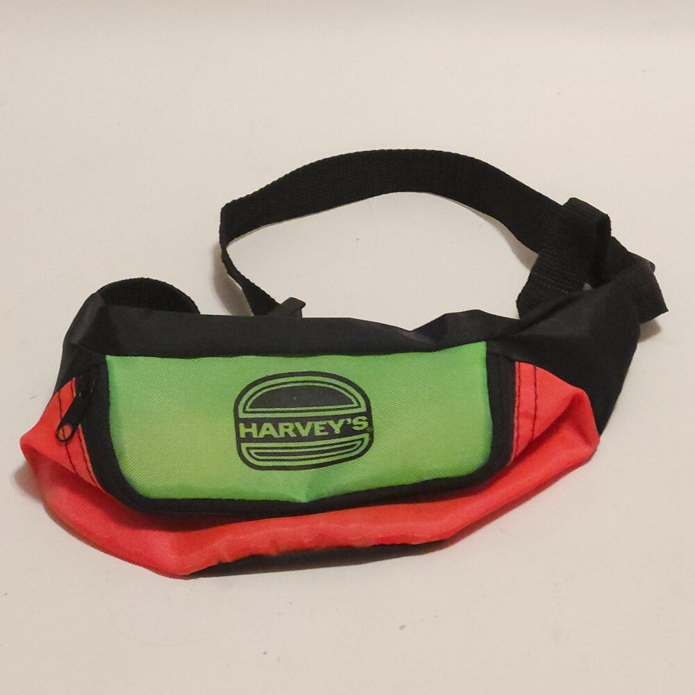 VINTAGE 1980s Neon Color Block Harvey's FAST FOOD Fanny Pack Black Hot Pink Neon